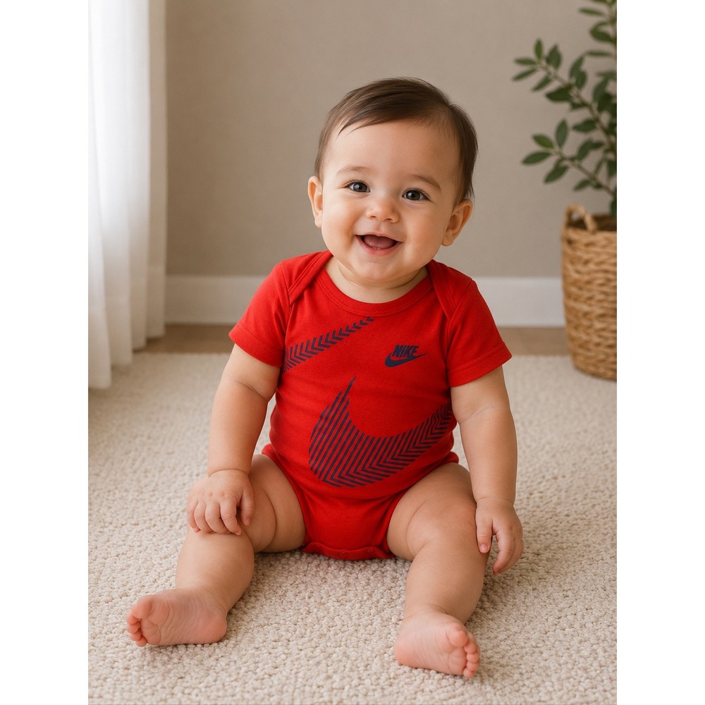 Nike Baby Boys Red Graphic Swoosh Short Sleeve Bodysuit 9-12 Months